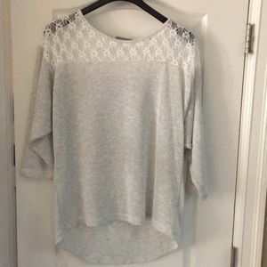 Grey with white lace top mid arm shirt